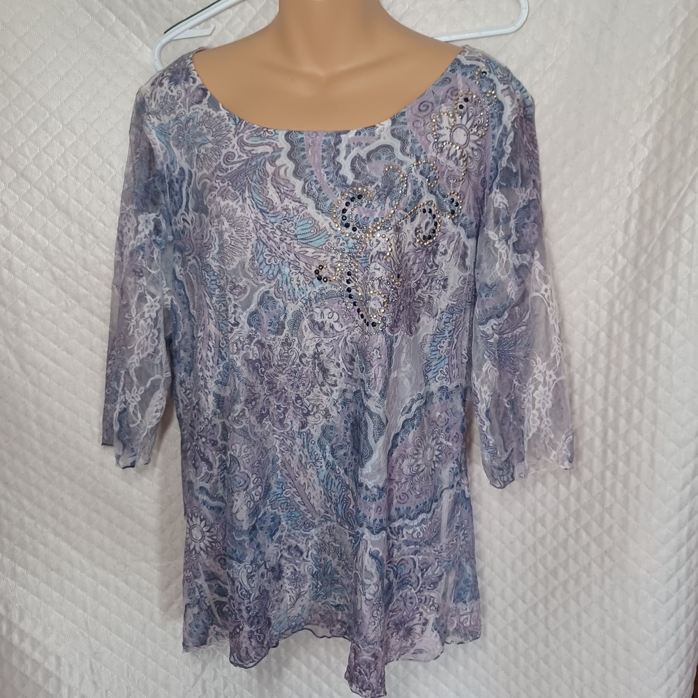 Essential Purple Blue Bead Embellishment Lace Paisley Feminine Coquette Women XL